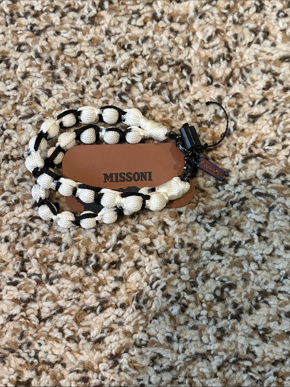 Missoni Cream and Black Knotted Bead Bracelet with Charm